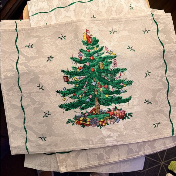 Vintage Spode Christmas Tree Fabric 6 Piece Placemat Set White Large Table - Picture 3 of 4